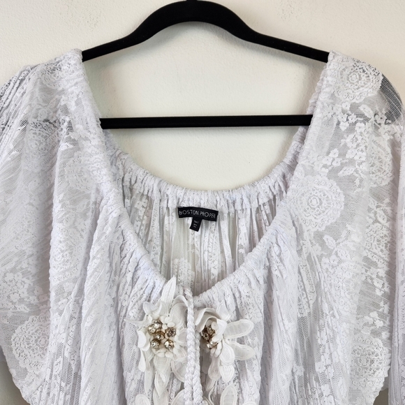 Boston Proper Lace Embellished White Top Size Small NWOT boho Summer Vacation - Picture 6 of 9